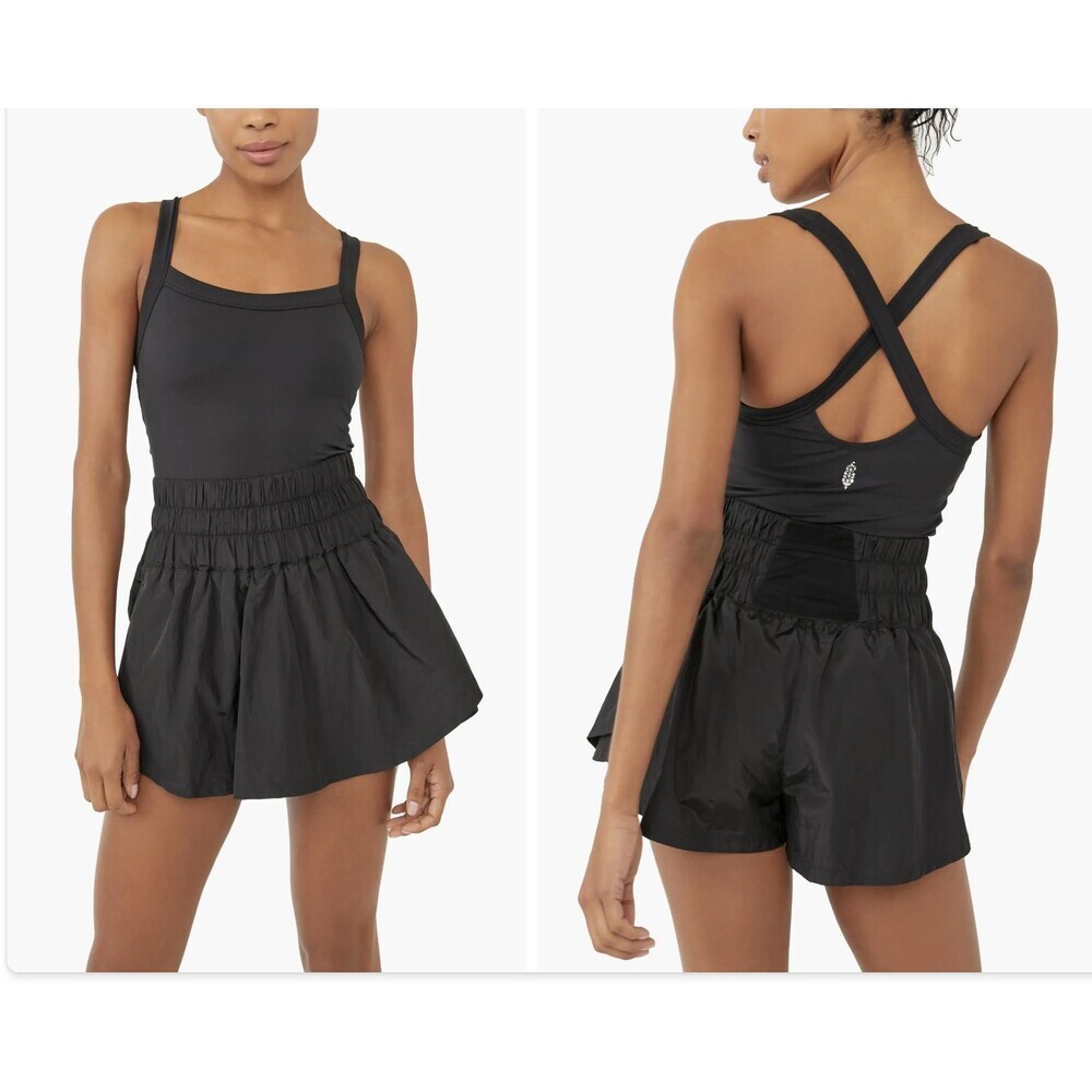 FP Movement Way Home Skort Romper Large Green Scoop Neck Crossback Bodysuit